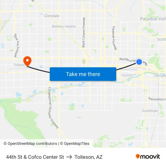 44th St & Cofco Center St to Tolleson, AZ map