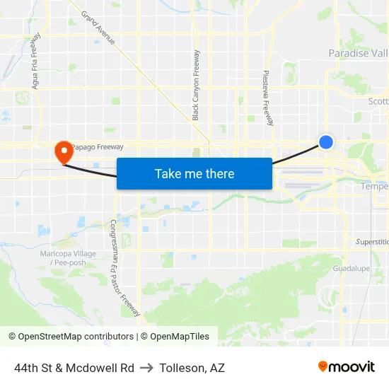 44th St & Mcdowell Rd to Tolleson, AZ map