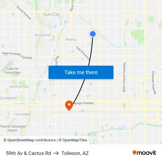 59th Av & Cactus Rd to Tolleson, AZ map