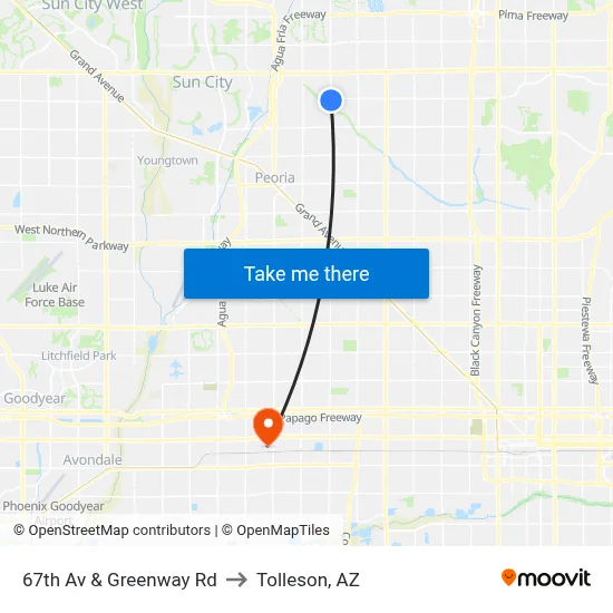 67th Av & Greenway Rd to Tolleson, AZ map