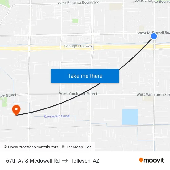 67th Av & Mcdowell Rd to Tolleson, AZ map