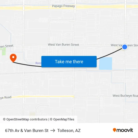 67th Av & Van Buren St to Tolleson, AZ map