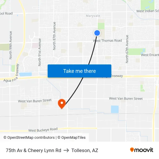 75th Av & Cheery Lynn Rd to Tolleson, AZ map