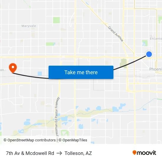 7th Av & Mcdowell Rd to Tolleson, AZ map