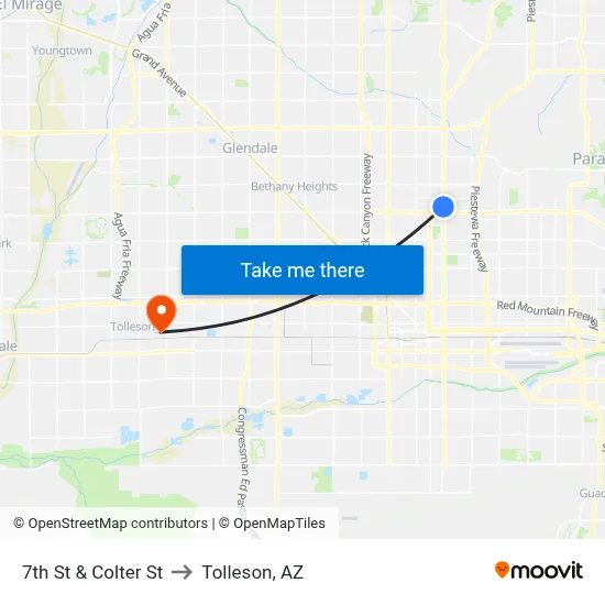 7th St & Colter St to Tolleson, AZ map