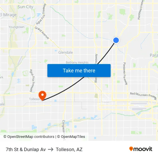 7th St & Dunlap Av to Tolleson, AZ map