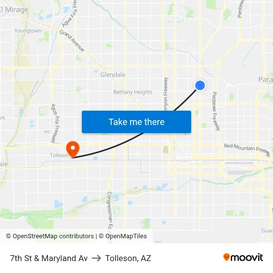 7th St & Maryland Av to Tolleson, AZ map