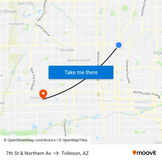 7th St & Northern Av to Tolleson, AZ map
