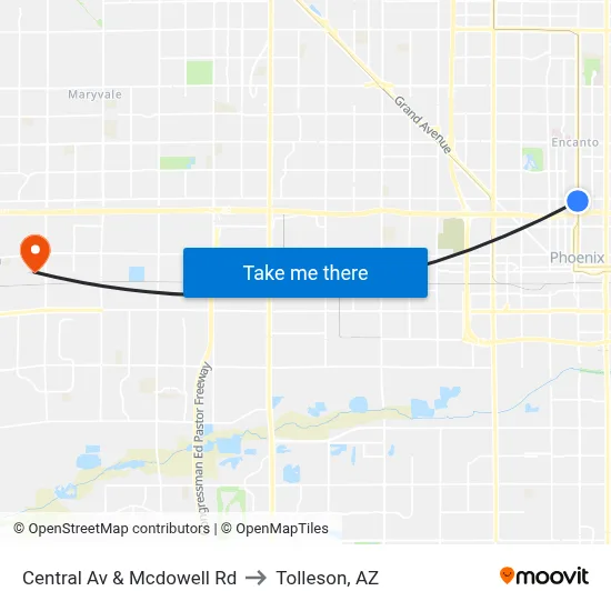 Central Av & Mcdowell Rd to Tolleson, AZ map