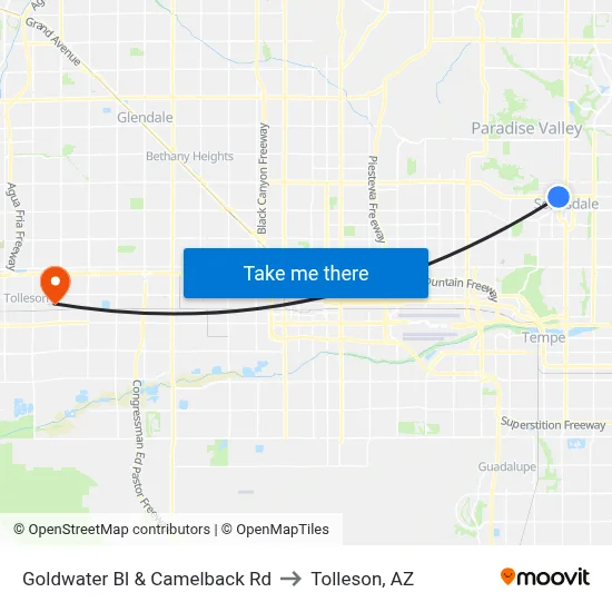 Goldwater Bl & Camelback Rd to Tolleson, AZ map