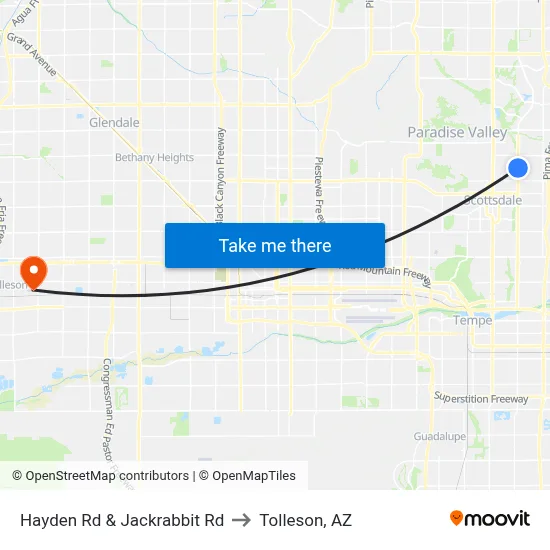 Hayden Rd & Jackrabbit Rd to Tolleson, AZ map