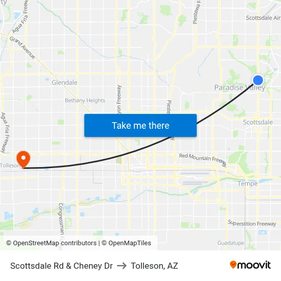 Scottsdale Rd & Cheney Dr to Tolleson, AZ map