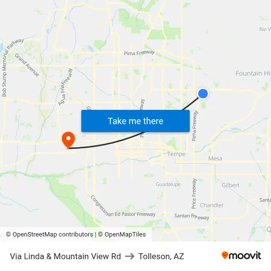 Via Linda & Mountain View Rd to Tolleson, AZ map