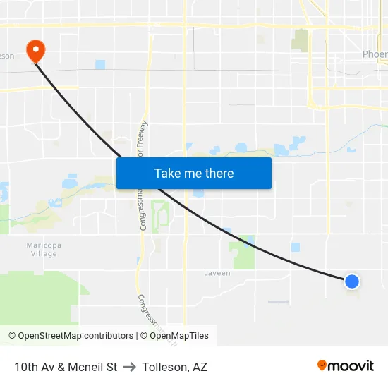 10th Av & Mcneil St to Tolleson, AZ map