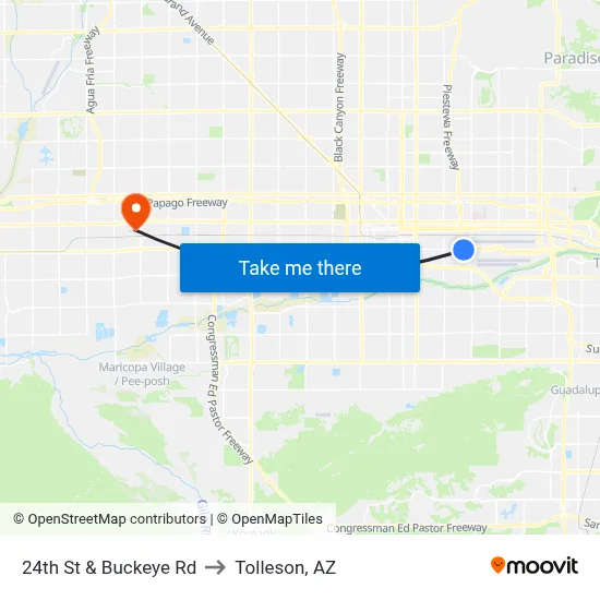 24th St & Buckeye Rd to Tolleson, AZ map