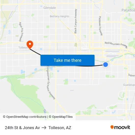 24th St & Jones Av to Tolleson, AZ map