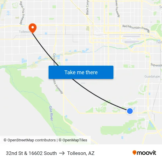 32nd St & 16602 South to Tolleson, AZ map