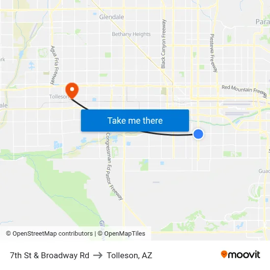 7th St & Broadway Rd to Tolleson, AZ map
