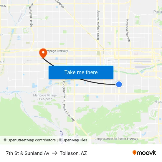 7th St & Sunland Av to Tolleson, AZ map