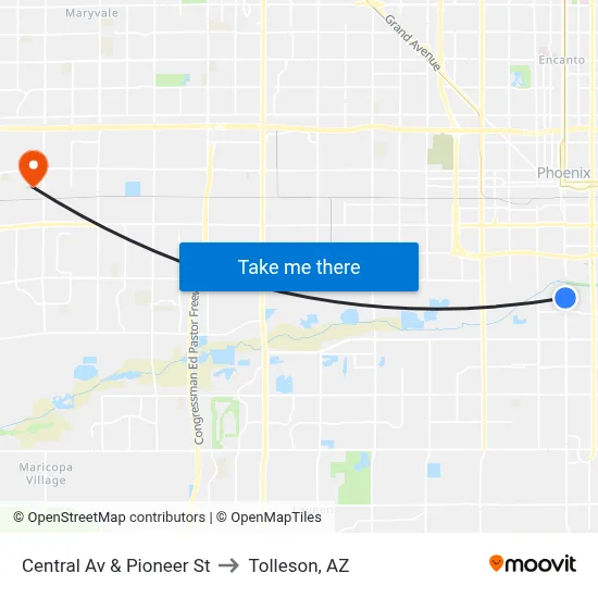 Central Av & Pioneer St to Tolleson, AZ map