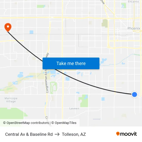 Central Av & Baseline Rd to Tolleson, AZ map