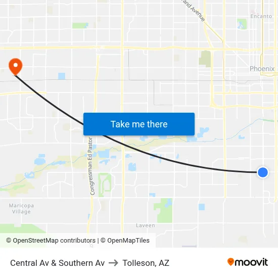 Central Av & Southern Av to Tolleson, AZ map