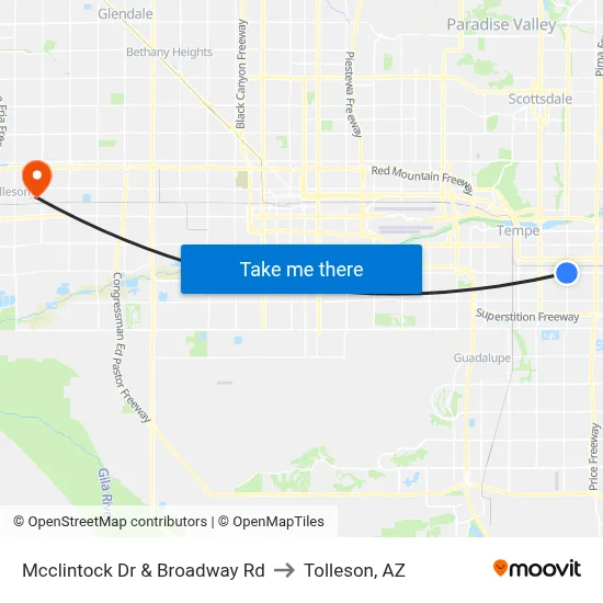 Mcclintock Dr & Broadway Rd to Tolleson, AZ map