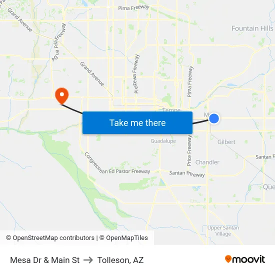 Mesa Dr & Main St to Tolleson, AZ map