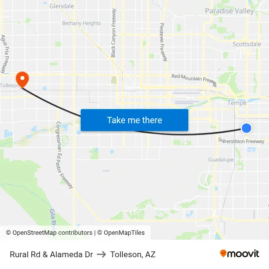Rural Rd & Alameda Dr to Tolleson, AZ map