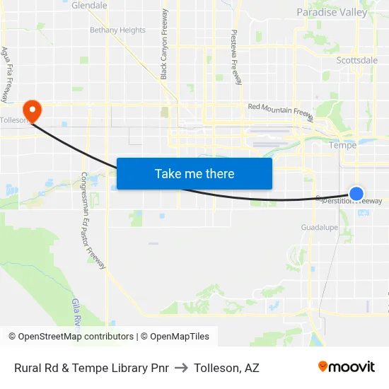 Rural Rd & Tempe Library Pnr to Tolleson, AZ map