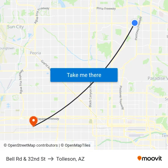 Bell Rd & 32nd St to Tolleson, AZ map
