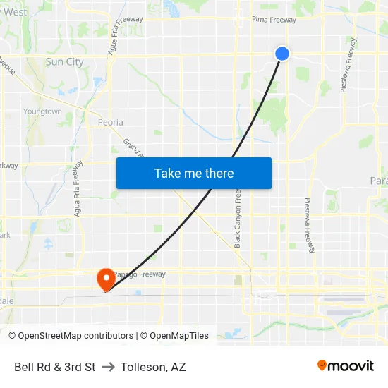 Bell Rd & 3rd St to Tolleson, AZ map