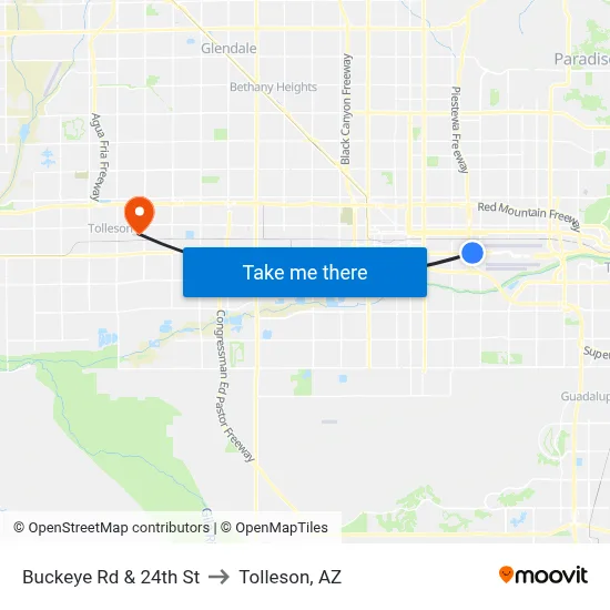 Buckeye Rd & 24th St to Tolleson, AZ map