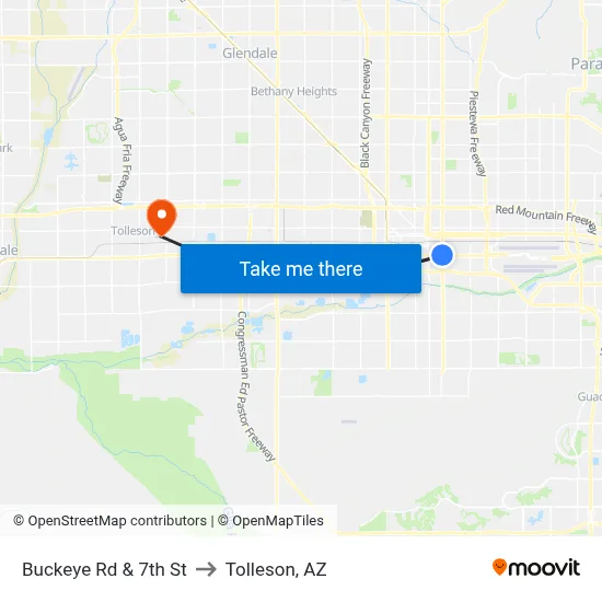 Buckeye Rd & 7th St to Tolleson, AZ map