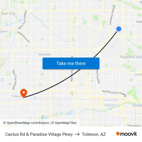 Cactus Rd & Paradise Village Pkwy to Tolleson, AZ map