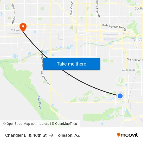 Chandler Bl & 46th St to Tolleson, AZ map