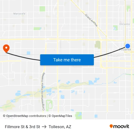 Fillmore St & 3rd St to Tolleson, AZ map