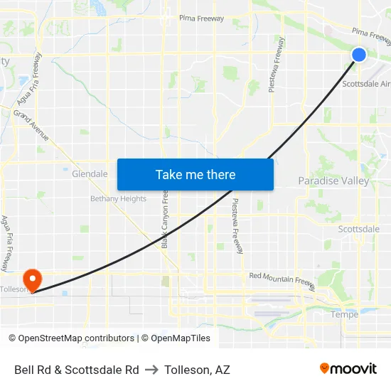 Bell Rd & Scottsdale Rd to Tolleson, AZ map