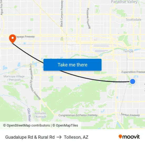 Guadalupe Rd & Rural Rd to Tolleson, AZ map