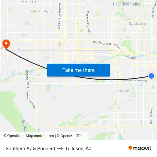 Southern Av & Price Rd to Tolleson, AZ map