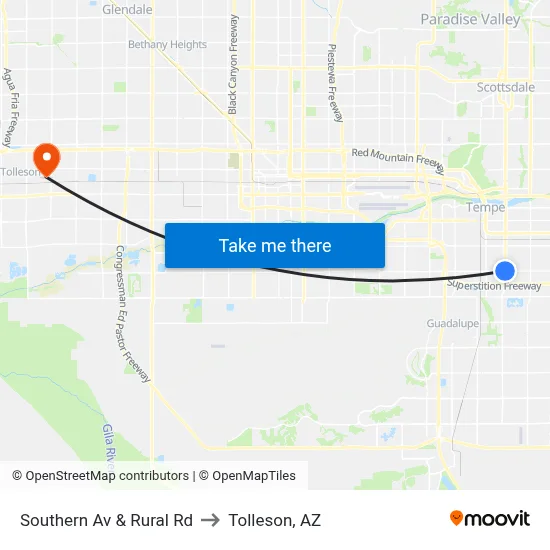 Southern Av & Rural Rd to Tolleson, AZ map