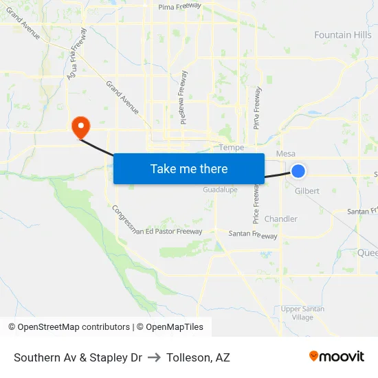 Southern Av & Stapley Dr to Tolleson, AZ map