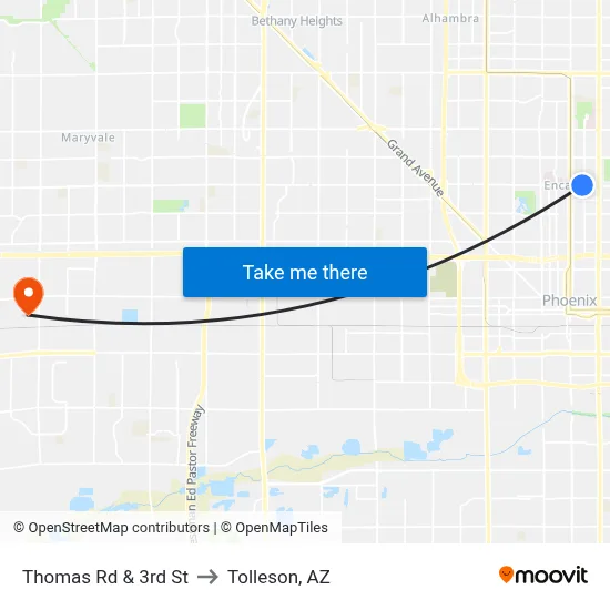Thomas Rd & 3rd St to Tolleson, AZ map