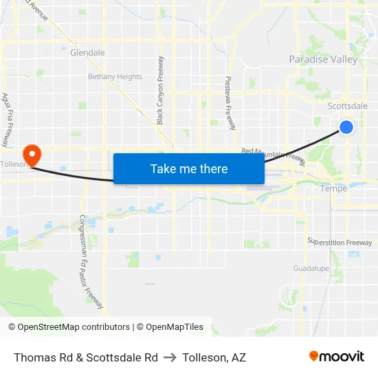 Thomas Rd & Scottsdale Rd to Tolleson, AZ map