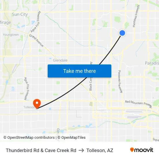 Thunderbird Rd & Cave Creek Rd to Tolleson, AZ map