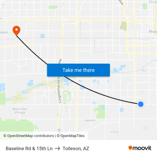 Baseline Rd & 15th Ln to Tolleson, AZ map