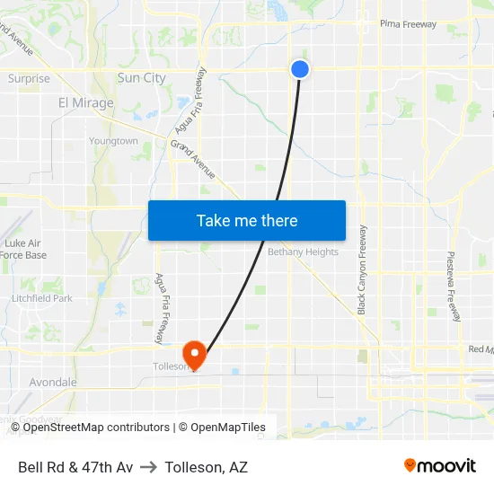 Bell Rd & 47th Av to Tolleson, AZ map