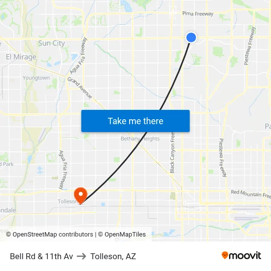 Bell Rd & 11th Av to Tolleson, AZ map