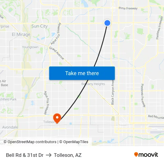 Bell Rd & 31st Dr to Tolleson, AZ map