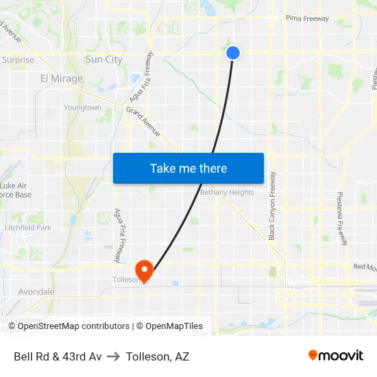 Bell Rd & 43rd Av to Tolleson, AZ map